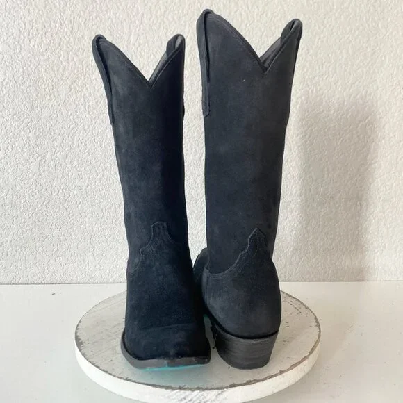 Black Suede Heeled Boots - Picture 1 of 14